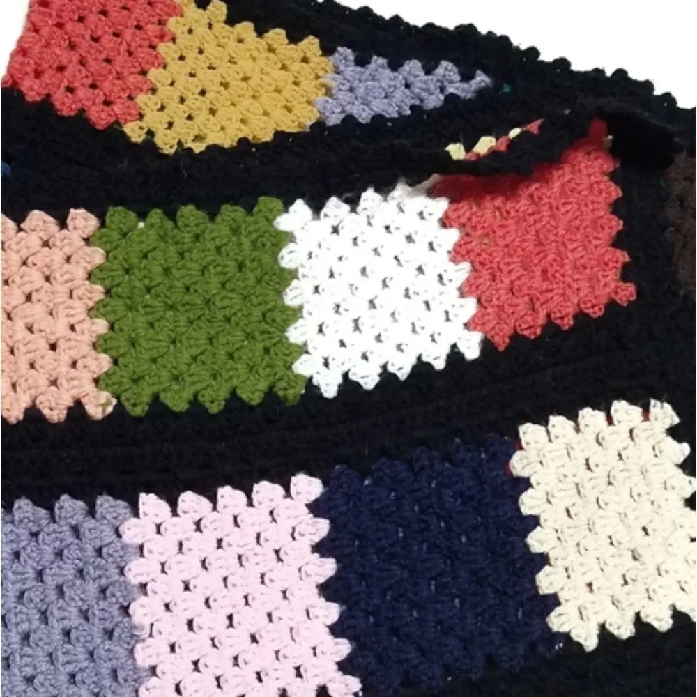 VINTAGE Multicolor Granny Square Crochet Afghan